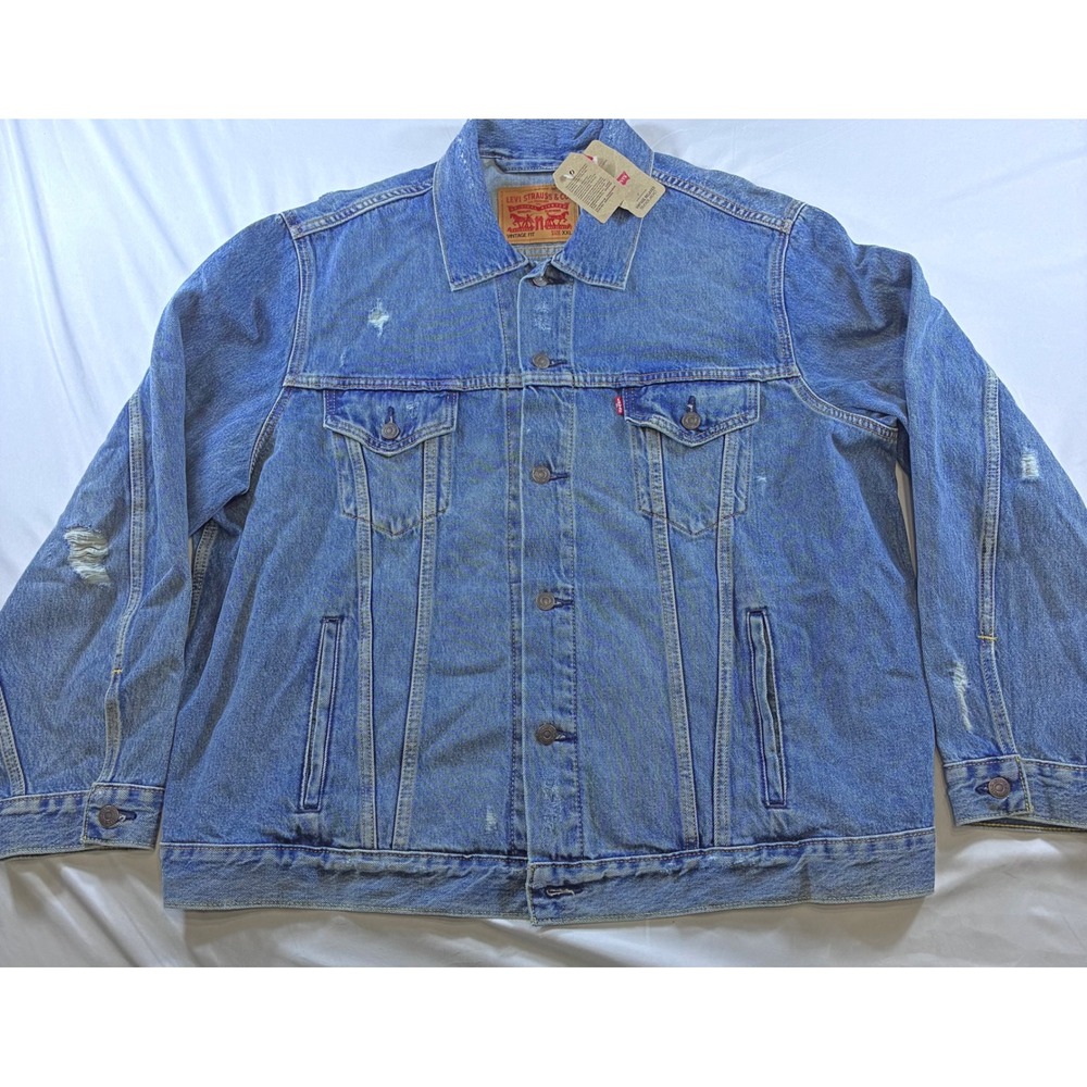 Levis Vintage Relaxed Trucker Jacket Mens XXL Blue Denim Distressed 852480013